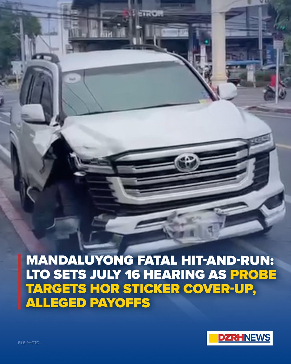 dzrhnews's tweet photo. A sport utility vehicle (SUV) bearing a House of Representatives logo that figured in a fatal hit-and-run in Mandaluyong City last week is owned by a private businessman and not a member of Congress or any government official, a source said, as authorities also look into allegations that the case was being “settled with money.”

Read more: https://t.co/MVmzectPec