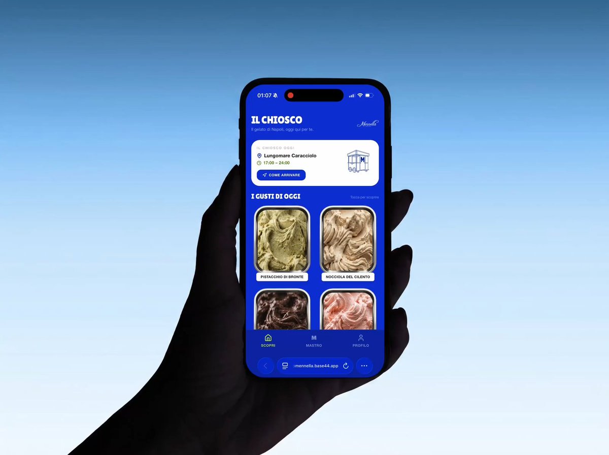 malfvisuals's tweet photo. I designed IL CHIOSCO for Mennella: a mobile-first app, AI-powered flavor recommendations, reservations, loyalty, and a dashboard for managing a travelling gelato business.

Built with @Base44 for the @con #GiveItAGlow challenge.

Full case study 👇
https://t.co/IXlYH1cQox https://t.co/Mas94Ndq03
