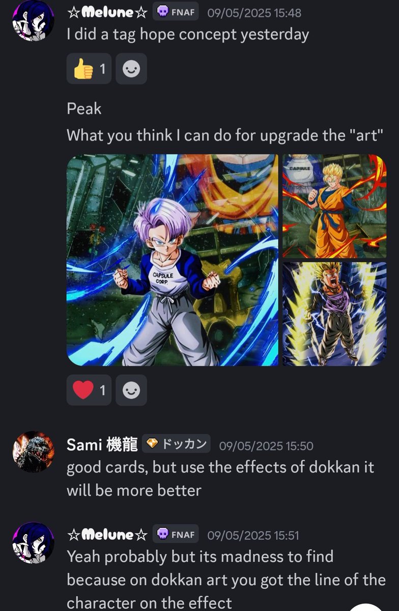 dokamurconcept's tweet photo. @dokkan_sami Back then we were talking a lot since the dokkan concept community was even more niche than today and people were kinda knowing everybody.he were giving me tips for my concept for the art and passive etv etc. we was even suposed to do a collab https://t.co/7ko3fXEQAv