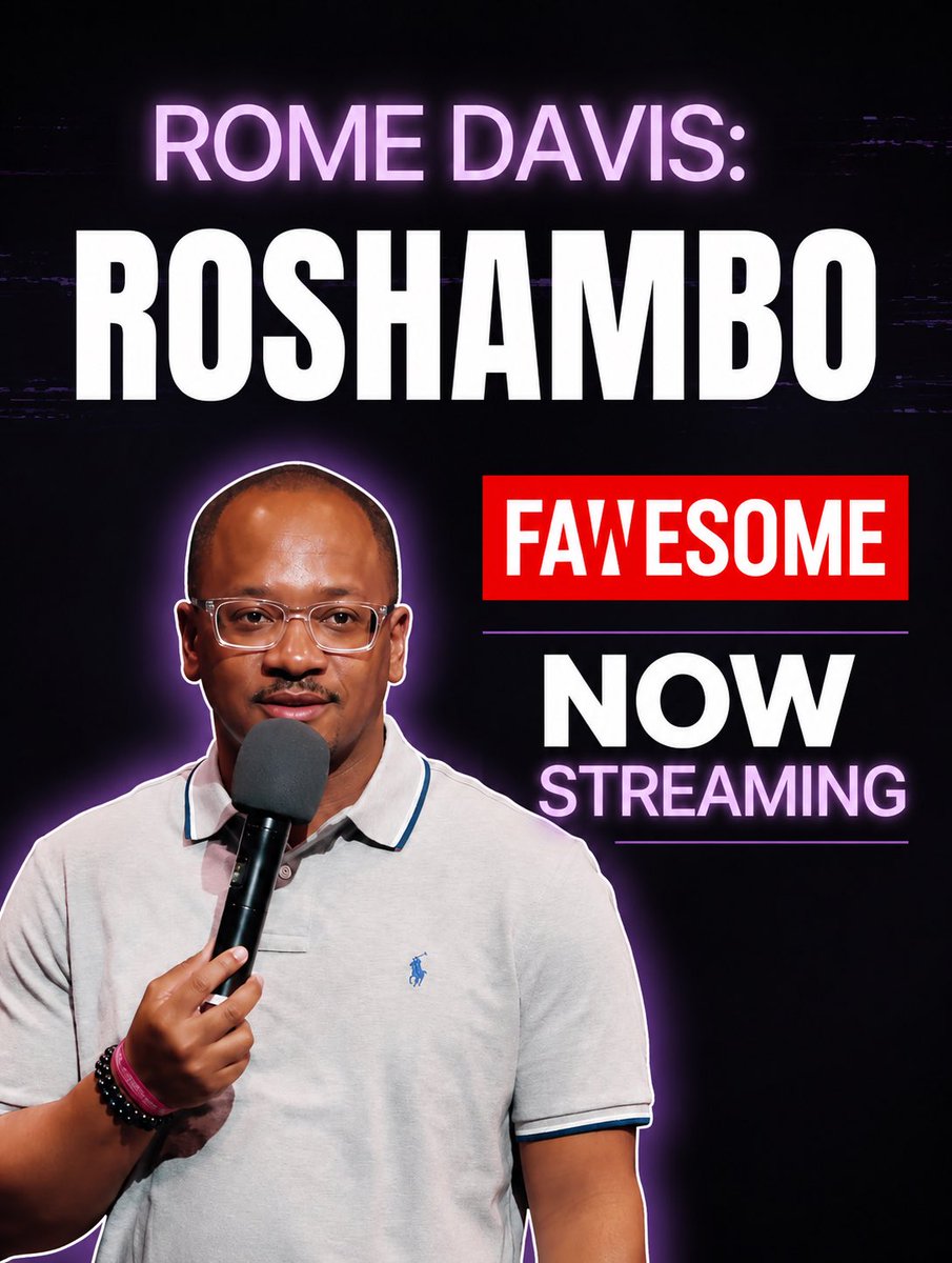 comedianrome's tweet photo. 🚨 My stand-up comedy special Rome Davis: Roshambo is now streaming on Fawesome! 🎤🔥

If you enjoy comedy about dating, relationships, family, and life’s awkward moments, check it out and let me know your favorite joke.

📺 https://t.co/sDxvK2pxOs

#Fawesome #StandUpComedy https://t.co/SYGG4853Pz