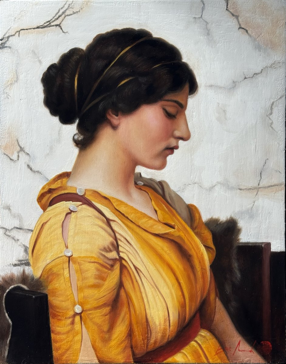 ericarmusik's tweet photo. FINISHED!
My copy of "Sabinella" from John William Godward
oil on panel, 11 x 14" 2026
✅ available for purchase: https://t.co/ke3r3R4eVn
#artforsale #realism #classicalrealism https://t.co/iTuD8Bvcti