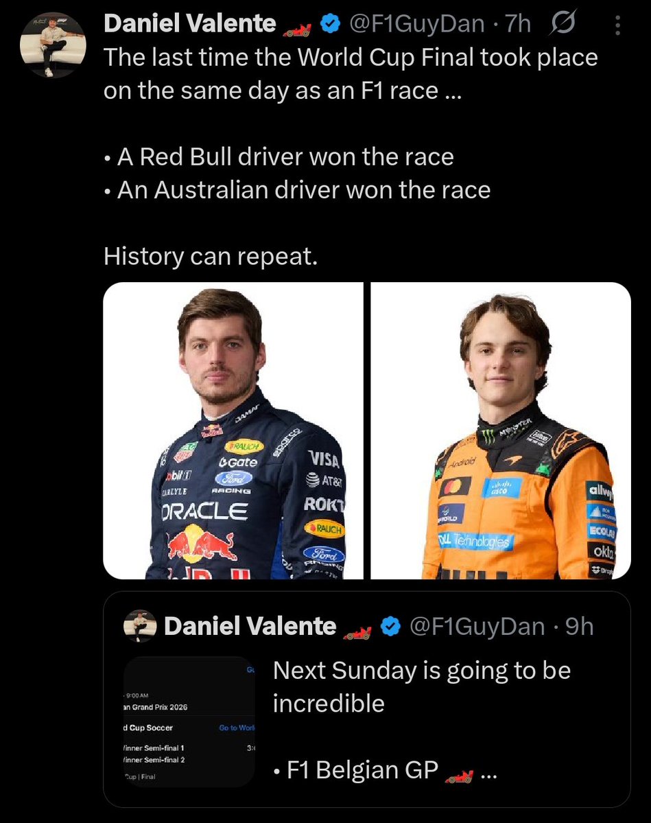 lukichiban's tweet photo. when i said his pr disgusted me, this is what i meant. arguably weakest driver in top 4 teams, yet he's constantly being hyped up before every race weekend.

drivers like kimi, george, and charles never get this kind of treatment. these accounts have to be getting paid by mcl🤡 https://t.co/bGRlhVbmkI