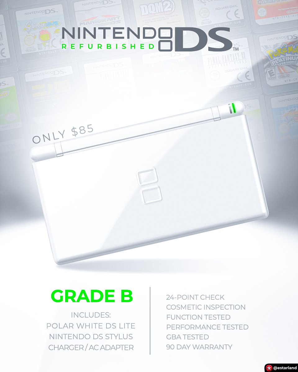 eStarland's tweet photo. Refurbished DS Lites are back in-stock! ✍️ https://t.co/I6PeODsS8b