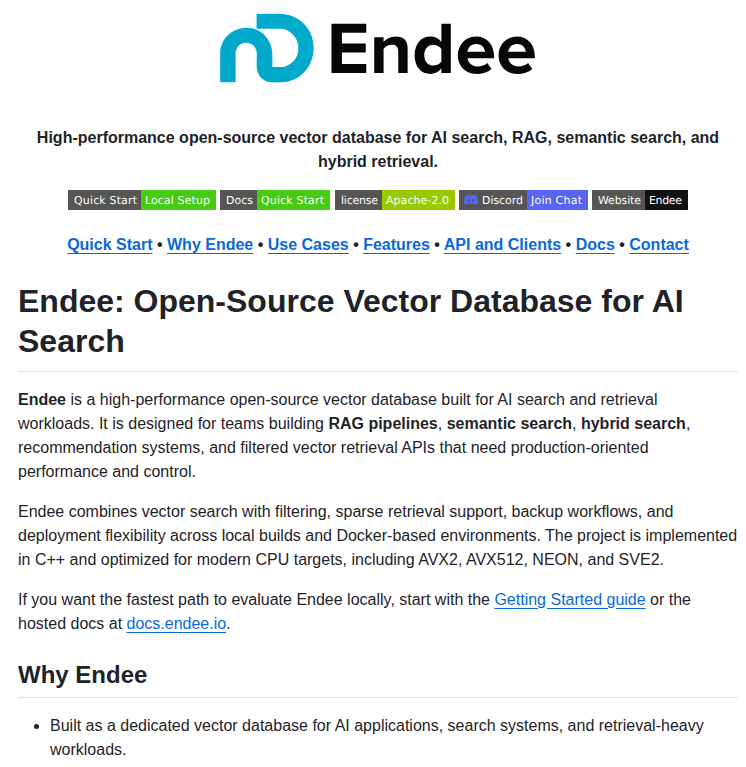DanKornas's tweet photo. endee-io/endee

Vector database for AI search and RAG pipelines GitHub: Archive: https://t.co/s4Z4ZuvhXZ