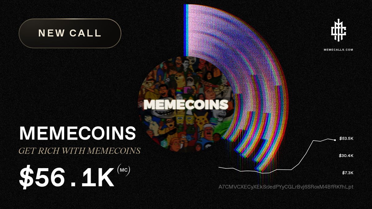 MemeCallsCom's tweet photo. ⚔️ NEW CALL — $MEMECOINS (GET RICH WITH MEMECOINS)

👑 Caller: @Gem_Seeker1 on X — Rank #340 · 310 calls · 32% win rate
💎 https://t.co/qnCG0wlHry

🏛️ Buy $MEMECOINS → https://t.co/6dYhEN8Brp

CA: A7CMVCXECyXEkSrJedPYyCGLrBvj6SRoxM4BfRKfhLpt

$MEMECOINS #MEMECOINS #MEMECALLS https://t.co/DXT3n3Rqv8