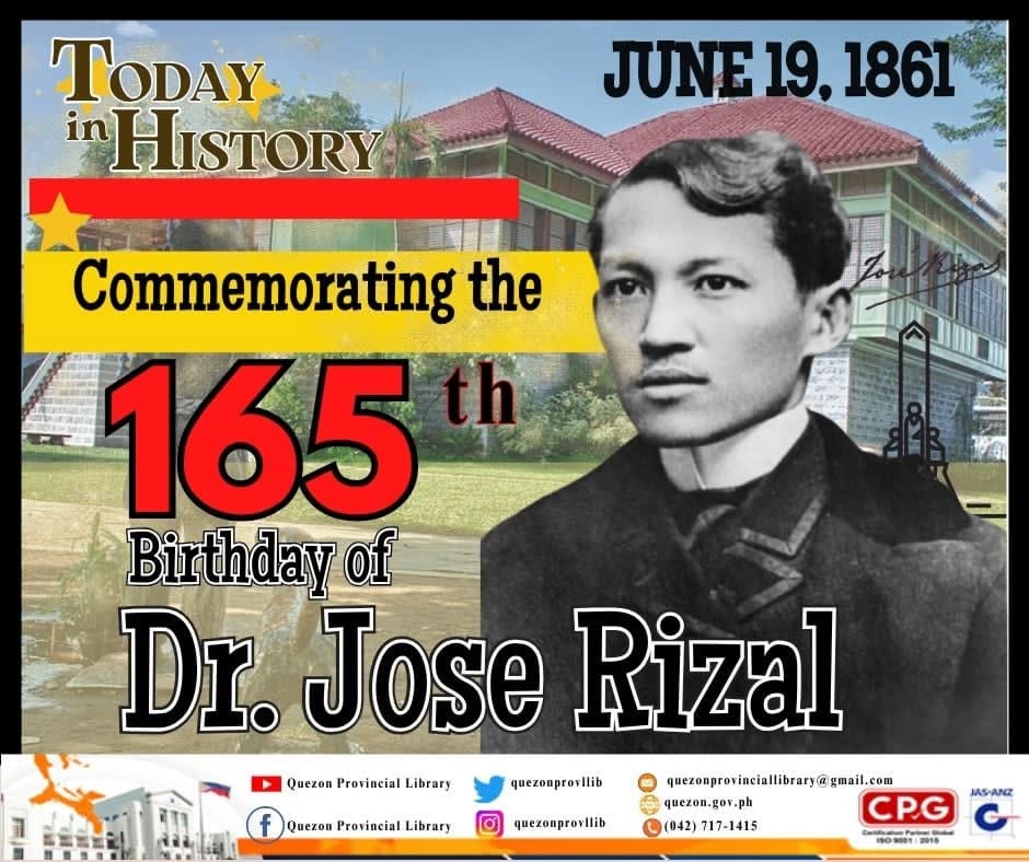 quezonprovllib's tweet photo. José Protasio Rizal Mercado y Alonso Realonda was born on June 19, 1861 in Calamba, Laguna. He was a Filipino nationalist, writer, polymath and popularly considered a national hero in the country. https://t.co/9vPMd3pI5g