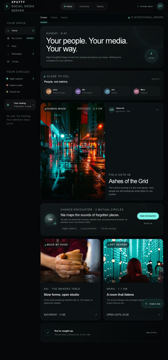 openrunt's tweet photo. So here is the plan
I'm making an exclusive social media zone for Xputty users
Its not really social media, more like an exclusive network of people you care about
The key difference here is that NO advertiser will have access or reach to you and there are NO monetary incentives. https://t.co/kTBgEB8jI0