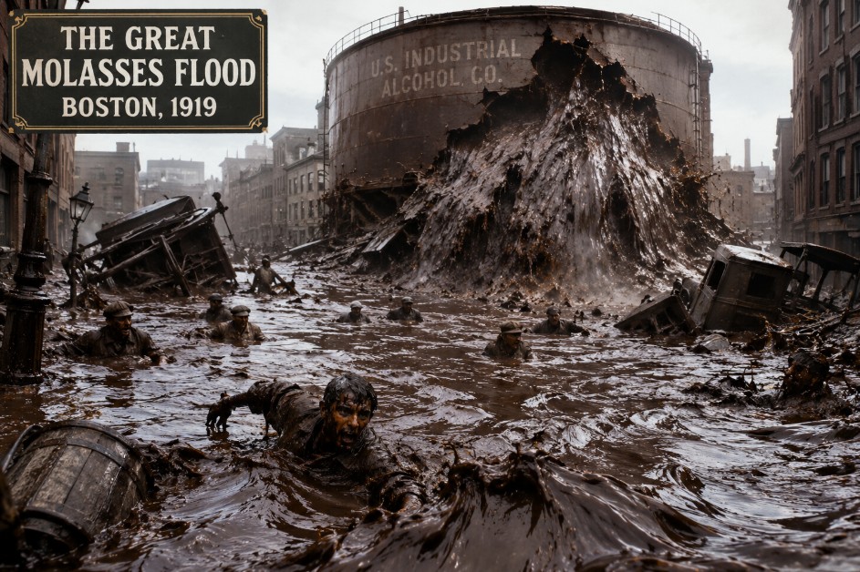jamie20808's tweet photo. 🍯🌊 A wave of molasses once raced through the streets of Boston... and it wasn't fiction.

On January 15, 1919, a massive storage tank burst, unleashing more than 2 million gallons of molasses through Boston's North End at speeds estimated up to 35 mph (56 km/h).

The disaster claimed 21 lives, injured around 150 people, and became one of the most unusual—and tragic—industrial accidents in American history.

Sometimes, the strangest stories are the true ones.

Have you ever heard of the Great Molasses Flood?

#HistoryGeeks #History #AmericanHistory #BostonHistory #DidYouKnow