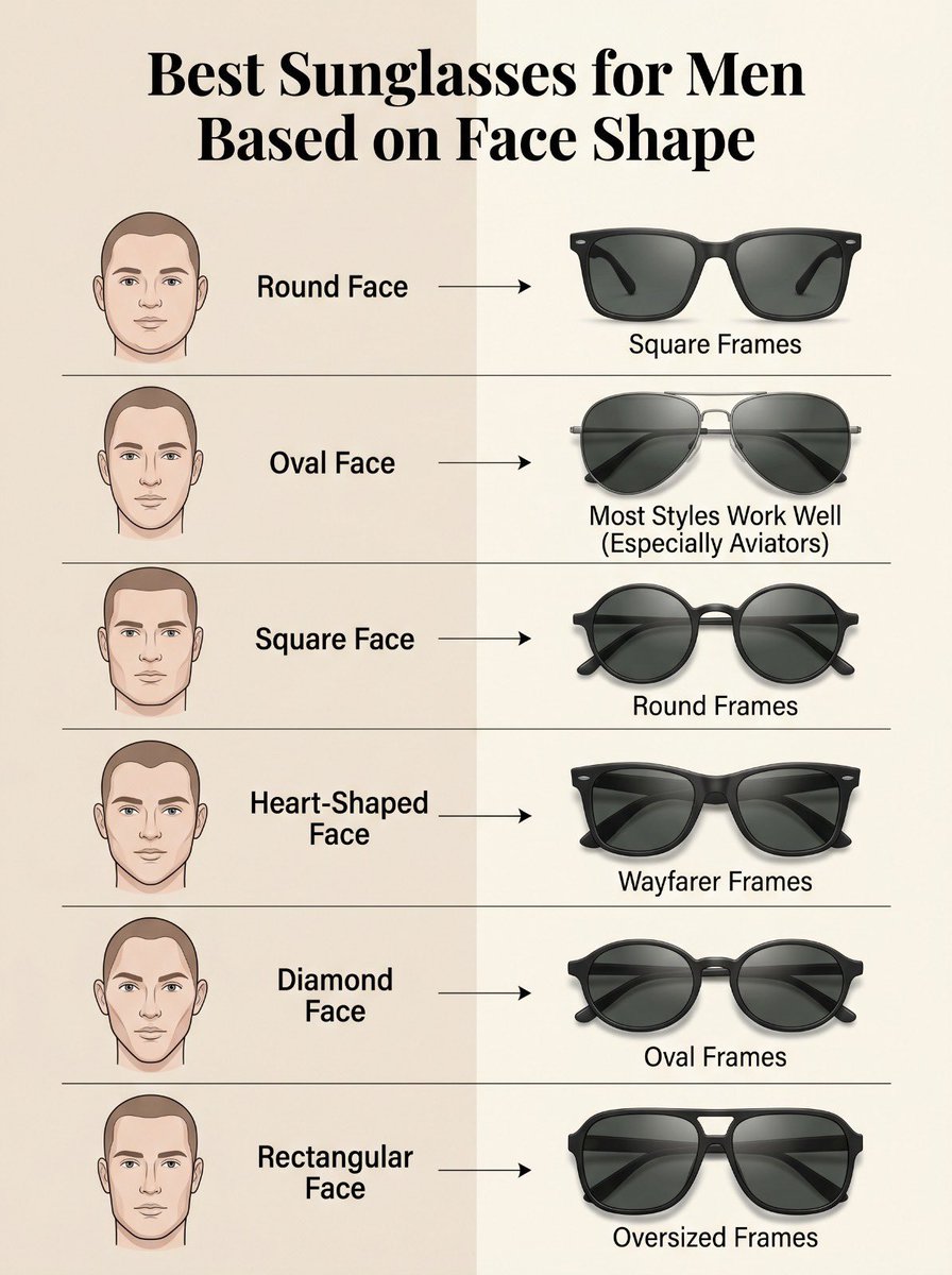 TodayiLearrned's tweet photo. Based on face shape, some best sunglasses for men. https://t.co/RRWmtnnJOO