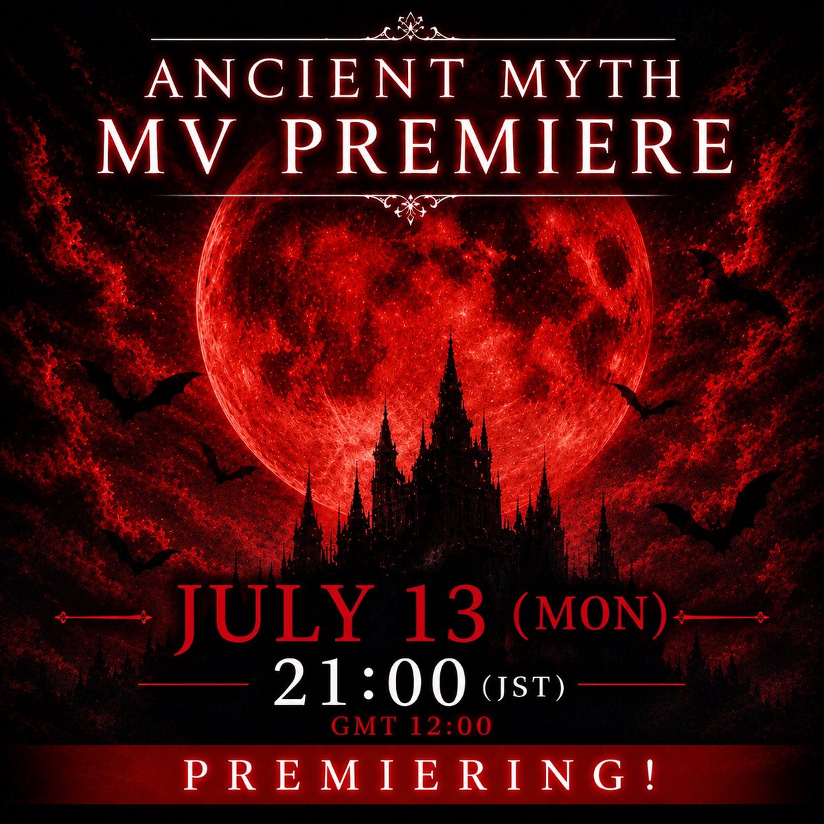ancientmyth's tweet photo. ANCIENT MYTH
新MVプレミア公開まで、
あと12時間を切りました。

📅 7月13日(月)
🕘 21:00（JST）

ぜひリアルタイムでご参加ください。

▶️ YouTubeプレミア公開
https://t.co/s73c0126Ku

ANCIENT MYTH

Less than 12 hours until the premiere
of our new music video.

📅 July 13 (Mon)
🕘 9:00 PM (JST)
🌍 12:00 PM (GMT)

The moment is almost here.

Join us live at the YouTube Premiere.

▶️ https://t.co/s73c0126Ku