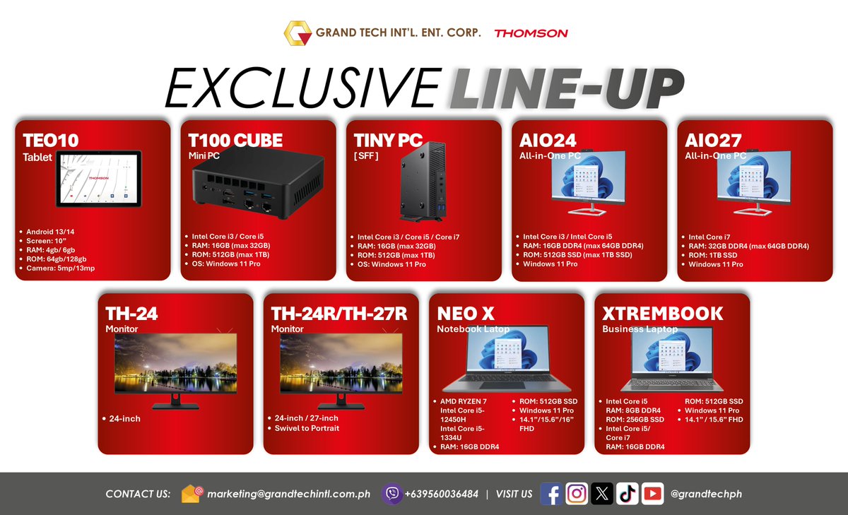 grandtechph's tweet photo. GRAND TECH EXCLUSIVE LINE-UP
13 July 2026
#Canon, #Epson, #ECLine, #HiStone, #Allthings, #iMIN, #Honeywell, #Urovo, #Thomson, #SOTI, #Wacom, #Tiandy, GRAND TECH #Consumables
Distributed by GRAND TECH INTL ENT CORP
marketing@grandtechintl.com.ph
Viber: +639560036484 https://t.co/xmrF6hg0JU