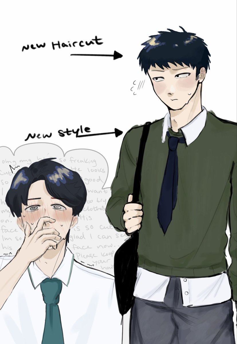 plli1nluv's tweet photo. Lazy drawing because I’m trying to get out of art block. I wish we saw more short hair Nakamura 😣😣 #matsunaka #art https://t.co/7uBBvEPlaf