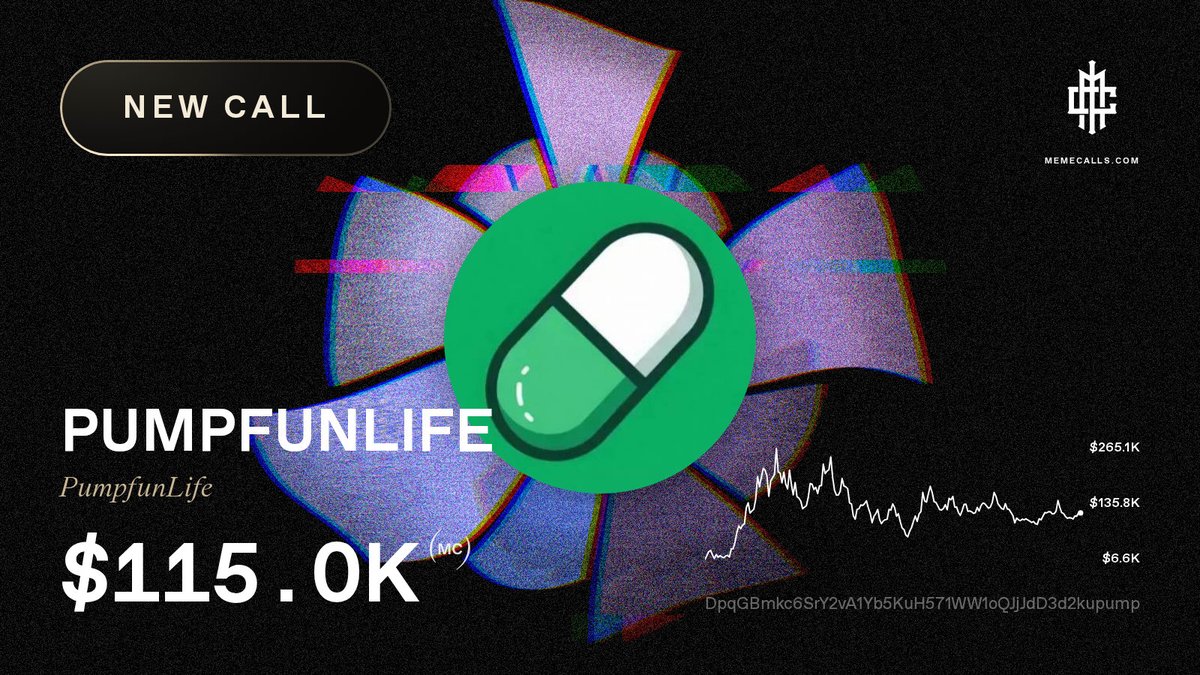 MemeCallsCom's tweet photo. ⚔️ NEW CALL — $PUMPFUNLIFE (PumpfunLife)

👑 Caller: @0xBekyra on X — Rank #252 · 63 calls · 43% win rate
💎 https://t.co/jQhFtaVsz2

🏛️ Buy $PUMPFUNLIFE → https://t.co/OiDmejPdMS

CA: DpqGBmkc6SrY2vA1Yb5KuH571WW1oQJjJdD3d2kupump

$PUMPFUNLIFE #PUMPFUNLIFE #MEMECALLS https://t.co/DYxvAtHPm2