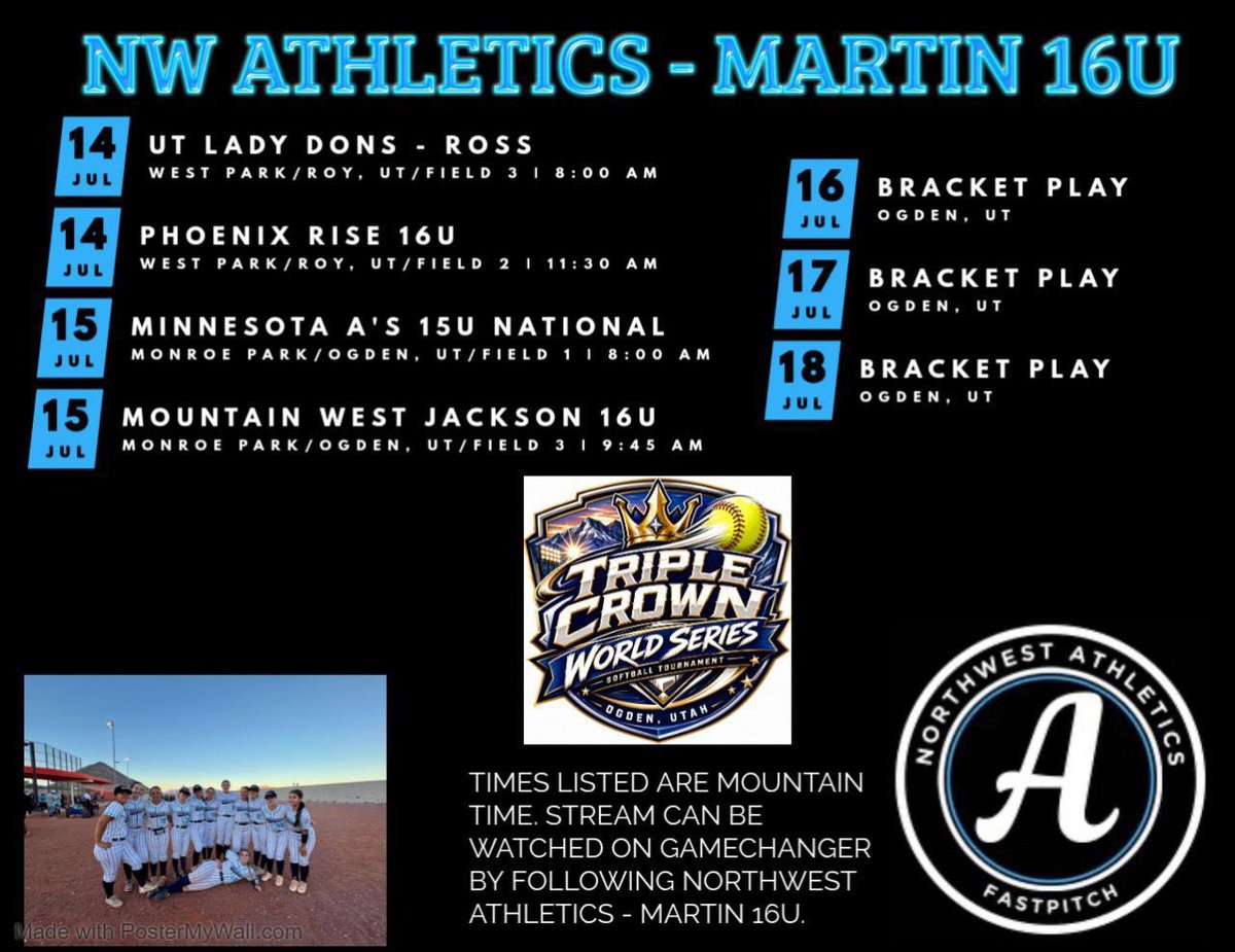 SMiller2027's tweet photo. Triple Crown World Series here we come! One last tournament for the season. 
@CoachShinn7 @CWUSOFTBALL @GFUSoftball @Marlin_Softball @SMUSaints_SB @USUSoftball @UNC_BearsSB @CMSVSoftball1 @WOUSoftball https://t.co/9wbQhVBMDa