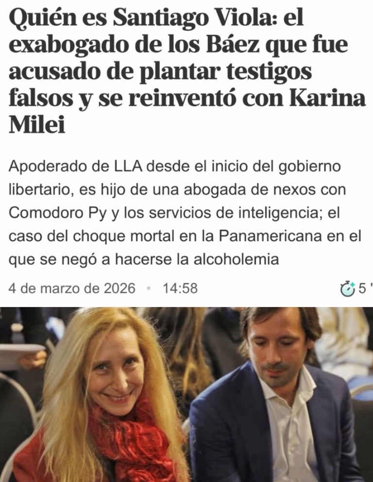 Pampa139's tweet photo. 🚨ATENCIÓN

SANTIAGO VIOLA, el viceministro de Justicia de Milei, designado por Karina Milei, está disfrutando del Mundial.

Es el mismo funcionario que chocó y MATÓ a una persona y que quedó impune gracias a sus vínculos con el Poder Judicial.

Se saben impunes, son la casta que venían a destruir.