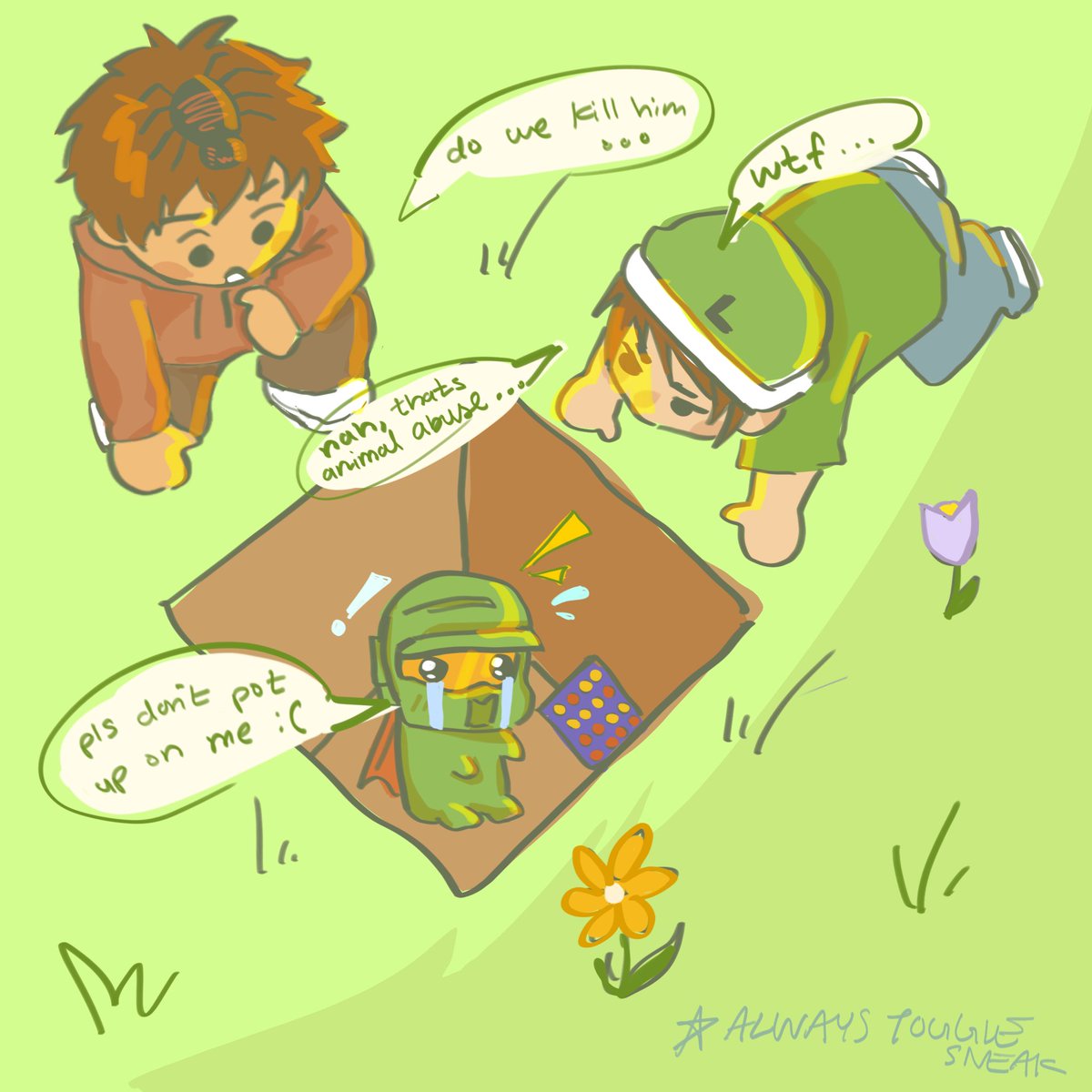 6kier9's tweet photo. //lifesteal spoilers 

evil tricksters vs only_a_chud 😭😭 #onlyasquidfanart https://t.co/bsSxaxiEg7