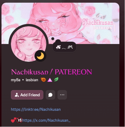 chxzbie's tweet photo. @Nachikusan_ okay thank you for confirming! someone has been using your identity under the discord username my8a (ID: 1415740581572907118) 

but they made it a server-profile so not their main one https://t.co/yyKYTr4A3E