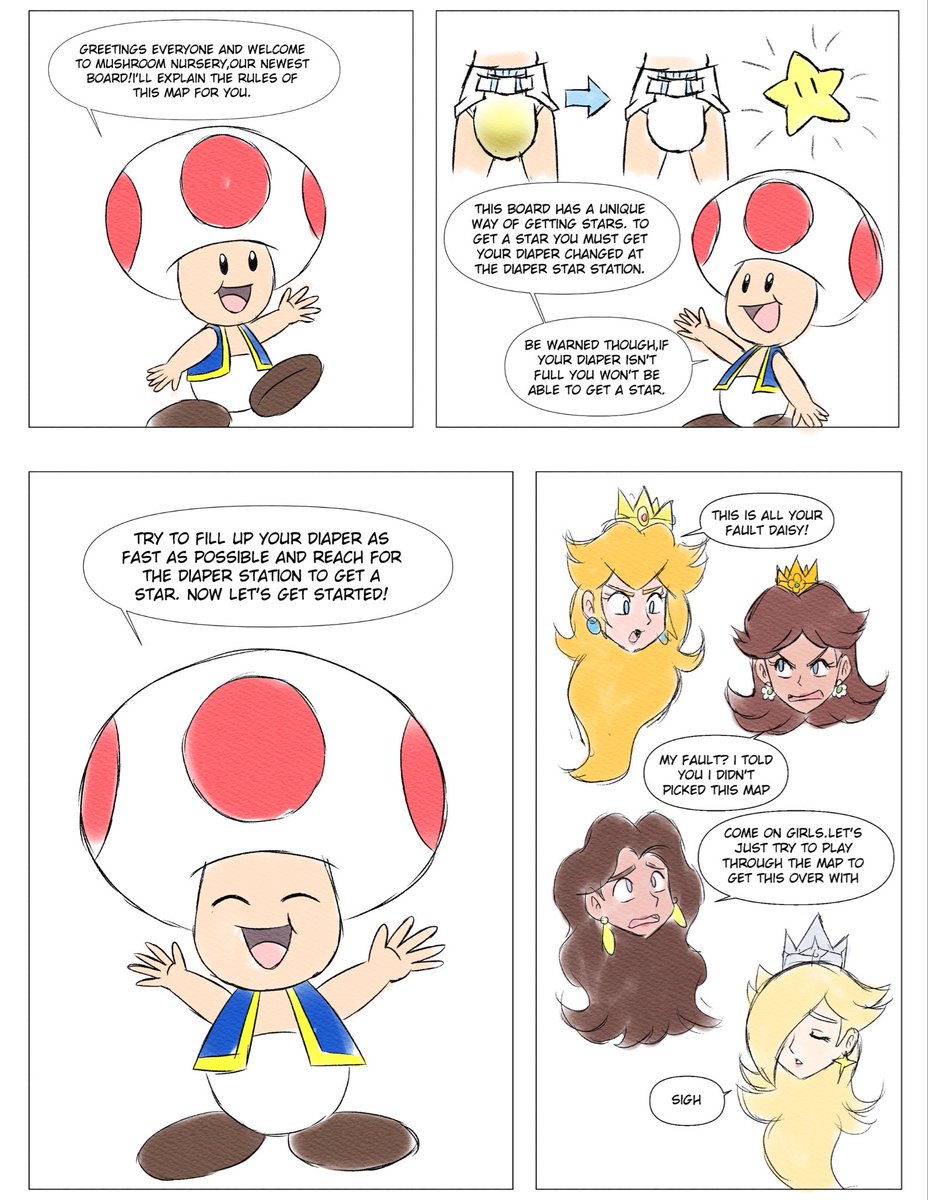 YellowGummyRock's tweet photo. A Mario party themed idea featuring the Nintendo ladies. I may have gotten carried away with this one and did more than expected 😅🍼
#diaper #abdl #abdlart https://t.co/FxlxO5bFbR