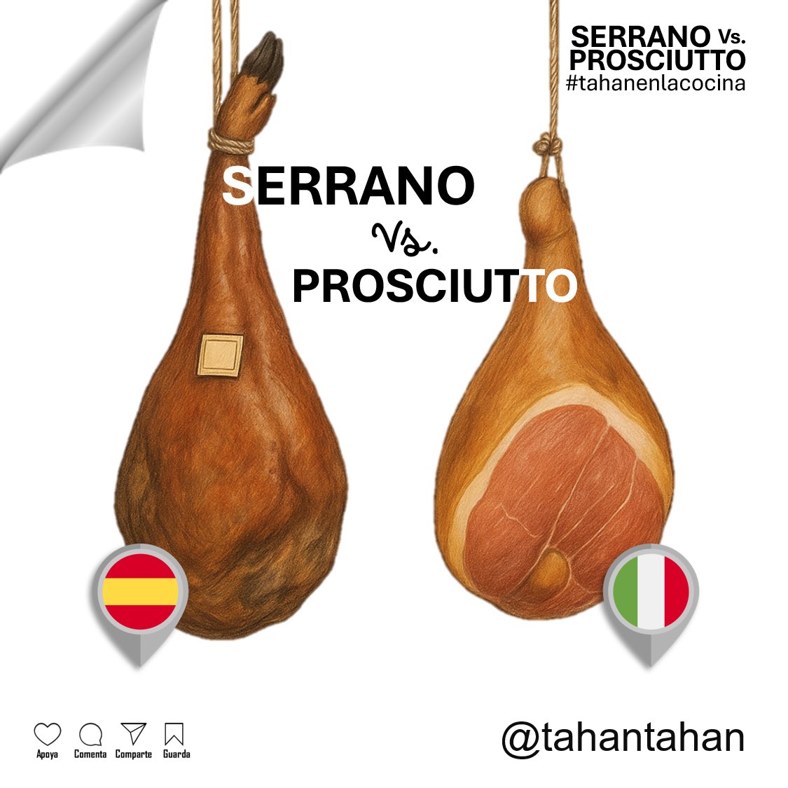 tahantahan's tweet photo. #tahanenlacocina Para ser honestos, no puedo elegir entre #jamónserrano o #prosciutto. No hay uno mejor que otro, son productos diferentes y representan dos culturas gastronómicas del Mediterráneo. #food #foodie #jamon #italia #españa https://t.co/19Dyw91rdn