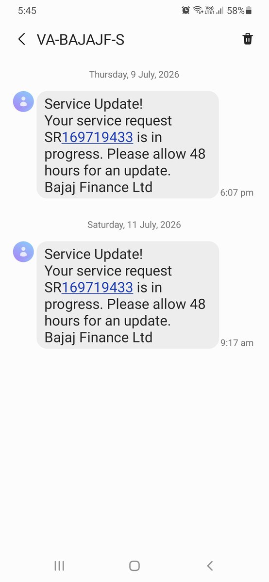 mudaliyar's tweet photo. @TRAI can U do something to block this. They R sending this as service SMS. What type of a 3rd class company is @Bajaj_Finserv @Bajaj_Finance and what type of control does @sanjivrbajaj has? PATHETIC IDIOTIC HARRASMENT COMPANY IS RUN BY BAJAJ. https://t.co/pmUP7F8qCN