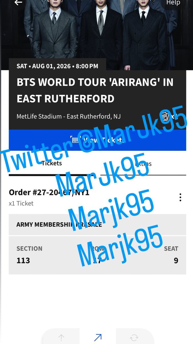 MarJk95's tweet photo. Selling one bts ticket in New Jersey at MetLfe Stadium a real ticket a have selling proof, not selling it for a crazy amount I’m selling it for the same price I bought it. Please dm. 
#BTS_ARİRANG #btsworldtour https://t.co/Urropu37XR