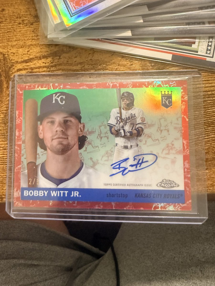 Roger_That8's tweet photo. @cessybtw They’ve been getting me good then on the prices lol. I bought 4 boxes of them and enjoyed the rips. Best thing I pulled is this Bobby Witt https://t.co/s2Qfp6cq0D