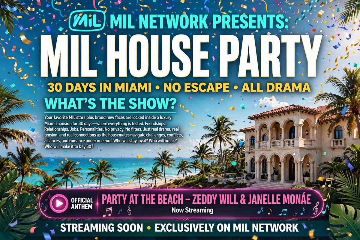 MILNetwork__'s tweet photo. MIL NETWORK PRESENTS: MIL HOUSE PARTY 🎉 

COMING SOON ‼️

CASTING IS OPEN TO ALL. DM MIL NETWORK account for more details. 

(We do not own the rights to the music.) https://t.co/lXegQWAbB3