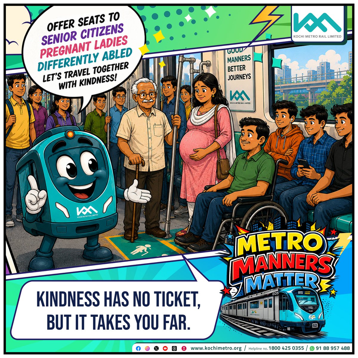 MetroRailKochi's tweet photo. A Small Gesture, A Big Difference
A short metro ride for you can feel like a grueling journey for a pregnant woman or someone with limited mobility. Let's make room for comfort. 🤝✨
#MetroManners #EmpathyInAction #CityCommute #GoodCitizen #TransitCare https://t.co/mEfmj8NxJT