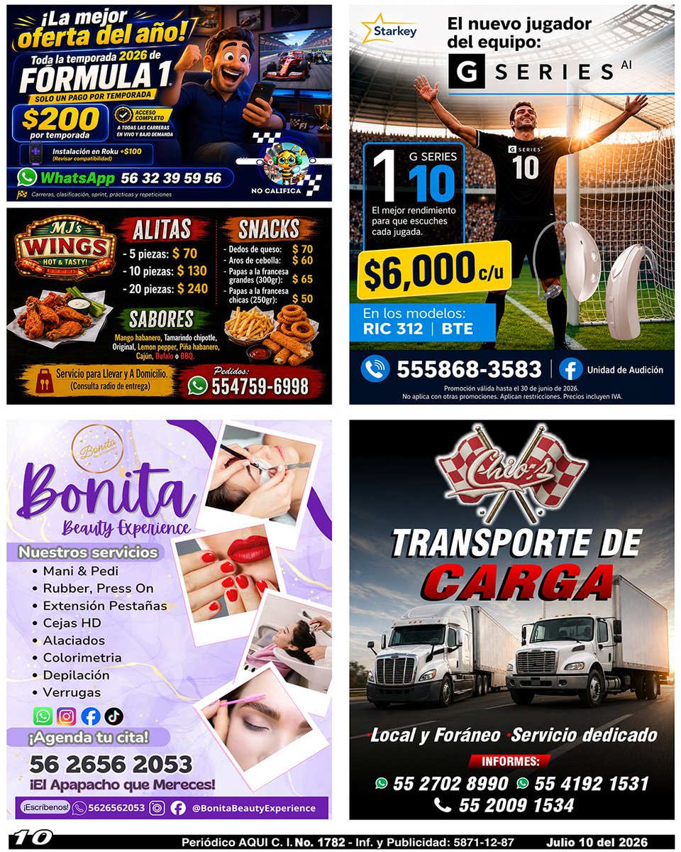 periodicoAQUI's tweet photo. #F1 #Alitas #AuxiliaresAuditivos #salóndebelleza #transportedecarga #AQUICUAUTITLÁNIZCALLI
Compártelo, puede ser de utilidad para alguien.
Nuestra Edición Completa en:
https://t.co/nhsGHRaPrg https://t.co/kXdfspXgfO