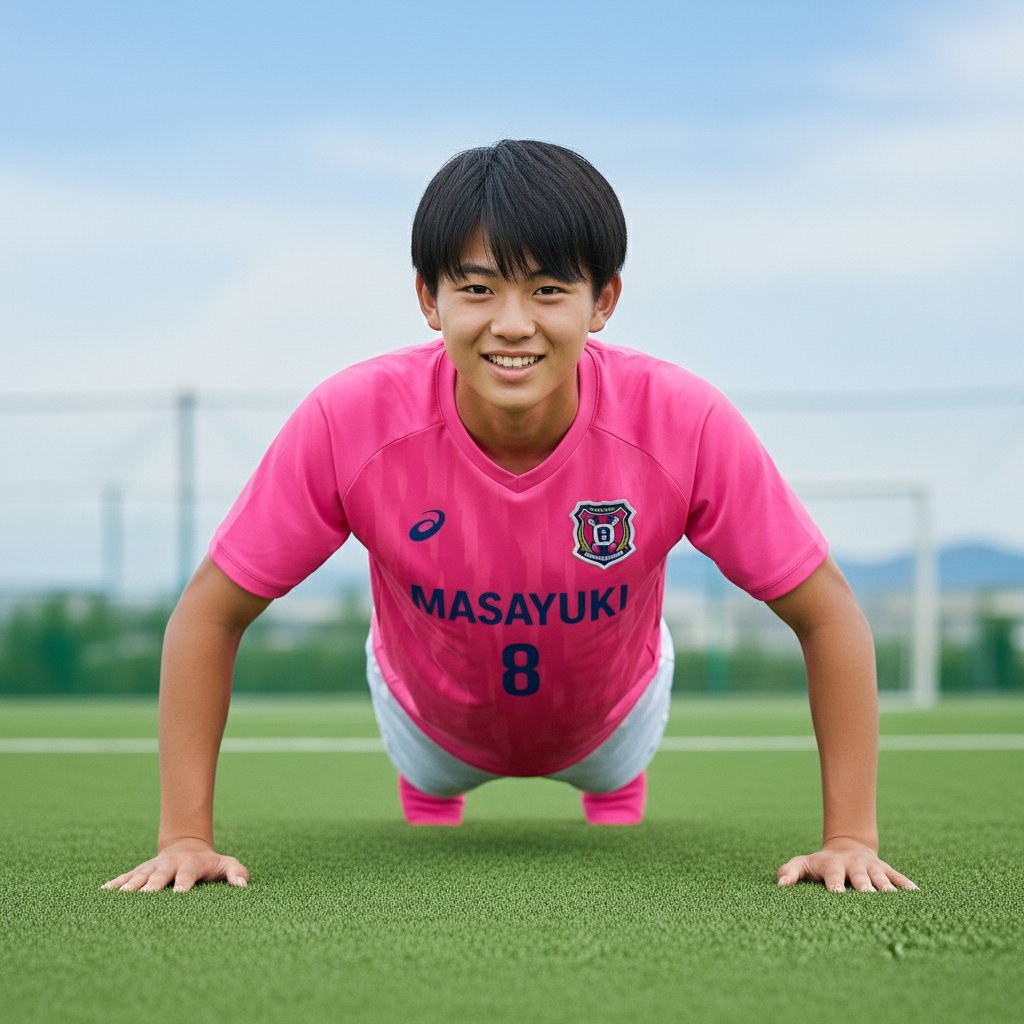 AIDlp9YUf97932's tweet photo. サッカー男子MASAYUKI⚽

朝練開始。まずは腕立て伏せから。
筋力アップ、大事だね！

#AI男子 #サッカー男子 
#AIBoys #HandsomeSoccerBoys