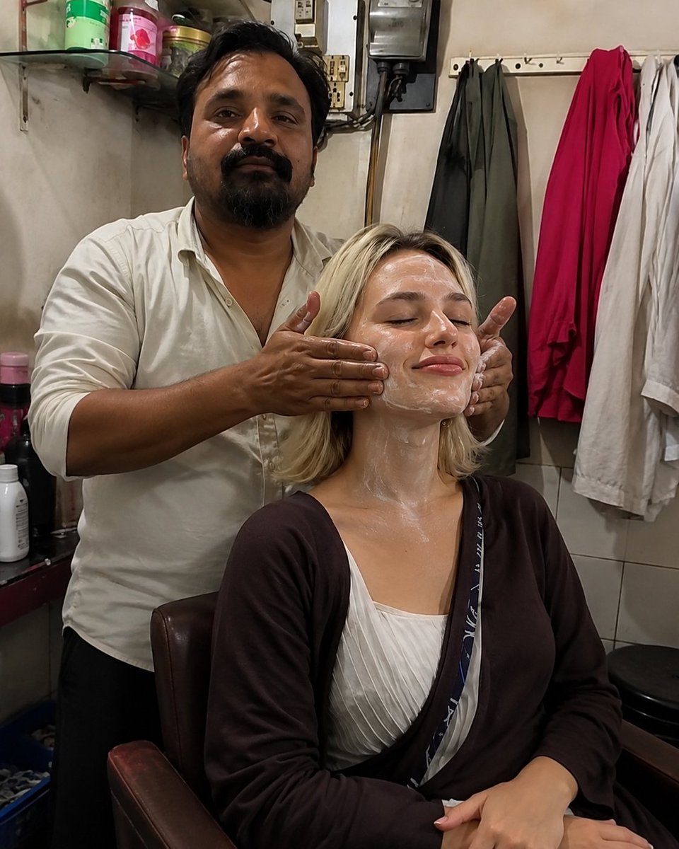 CountryGulshan's tweet photo. A woman from Russia who came to India for a vacation accidentally walked into a men's salon for a facial massage.

At first, she wasn't sure what to expect. But by the time the massage was over, she was truly impressed.

The biggest surprise was the price. In Delhi, she got an excellent facial massage for just ₹100 (around $1). She was so amazed that she made a video to share her experience with people around the world.

She said that the same kind of service costs much more in many other countries.

This is one reason why so many foreigners love visiting India not just for famous places like the Taj Mahal or the Himalayas, but also for affordable, high-quality, and unforgettable experiences.

India's biggest strength is offering great quality at a very reasonable price.