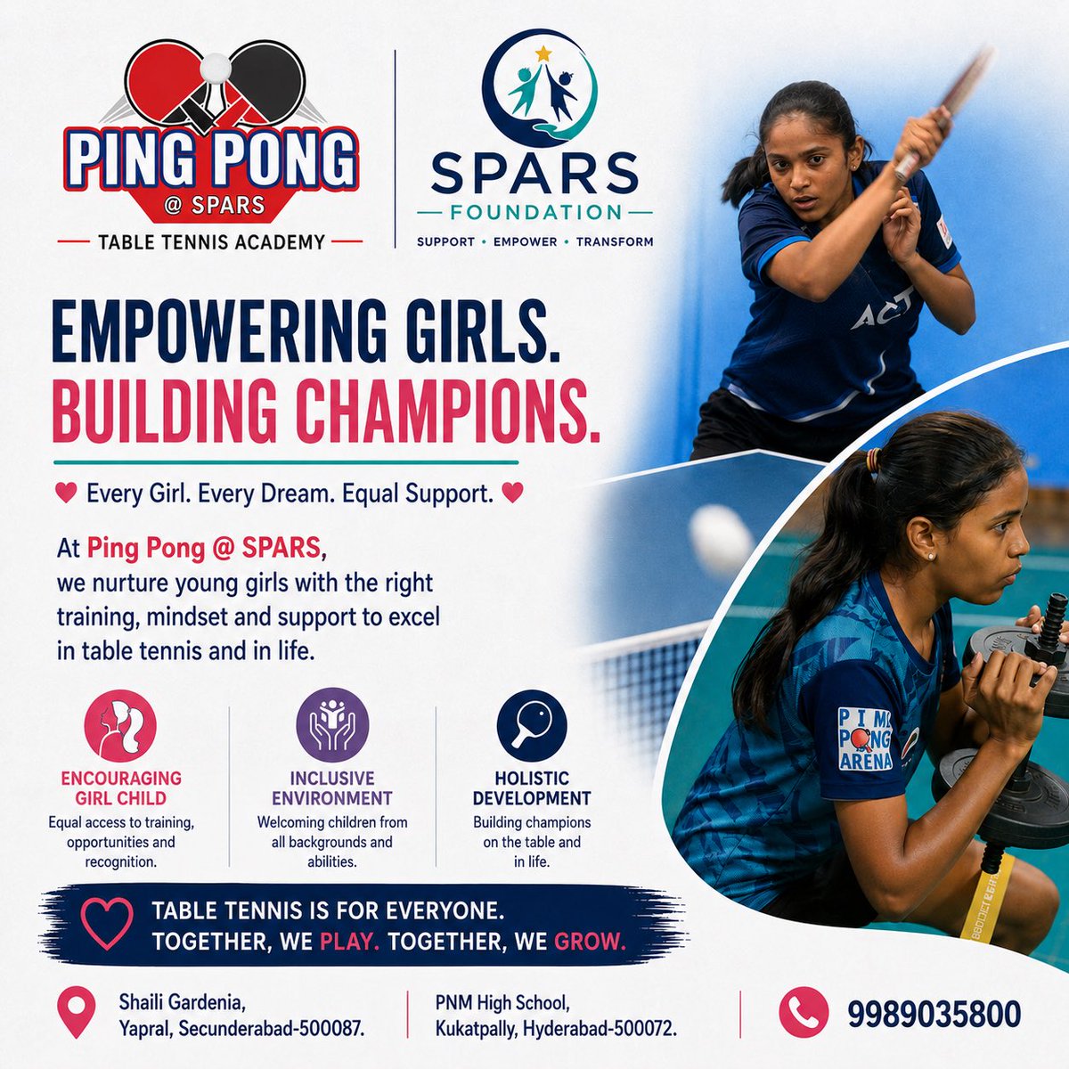 PingPongSPARS1's tweet photo. ( Table Tennis, Ping Pong, Table Tennis Training, Sports, Sports in Hyderabad, Fitness, Sports Training, Girl Child, Inclusivity in Sports, CSR for Sports )

#tabletennis #pingpong #csr #sports #sparsfoundation #csr #girlchild #tabletennistraining https://t.co/PZJv3xmIQG