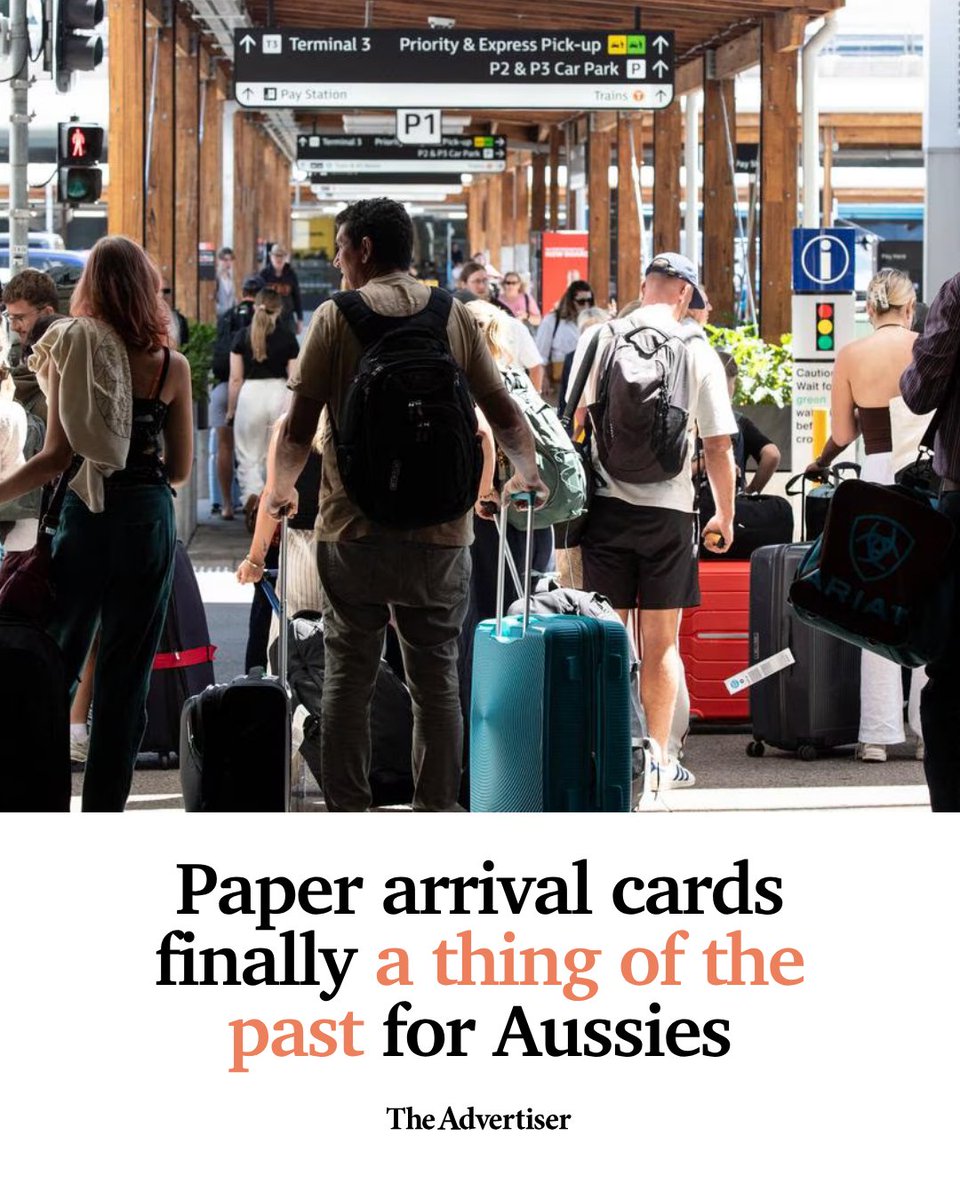 theTiser's tweet photo. Paperless passenger arrival cards will finally be available to overseas and returning Aussie travellers after aviation experts called for urgent action, with an influx of tourists expected ahead of the 2032 Brisbane Olympic Games. 🔗 READ MORE: https://t.co/6PjSiukkVo https://t.co/Dd0EPXc7Pz