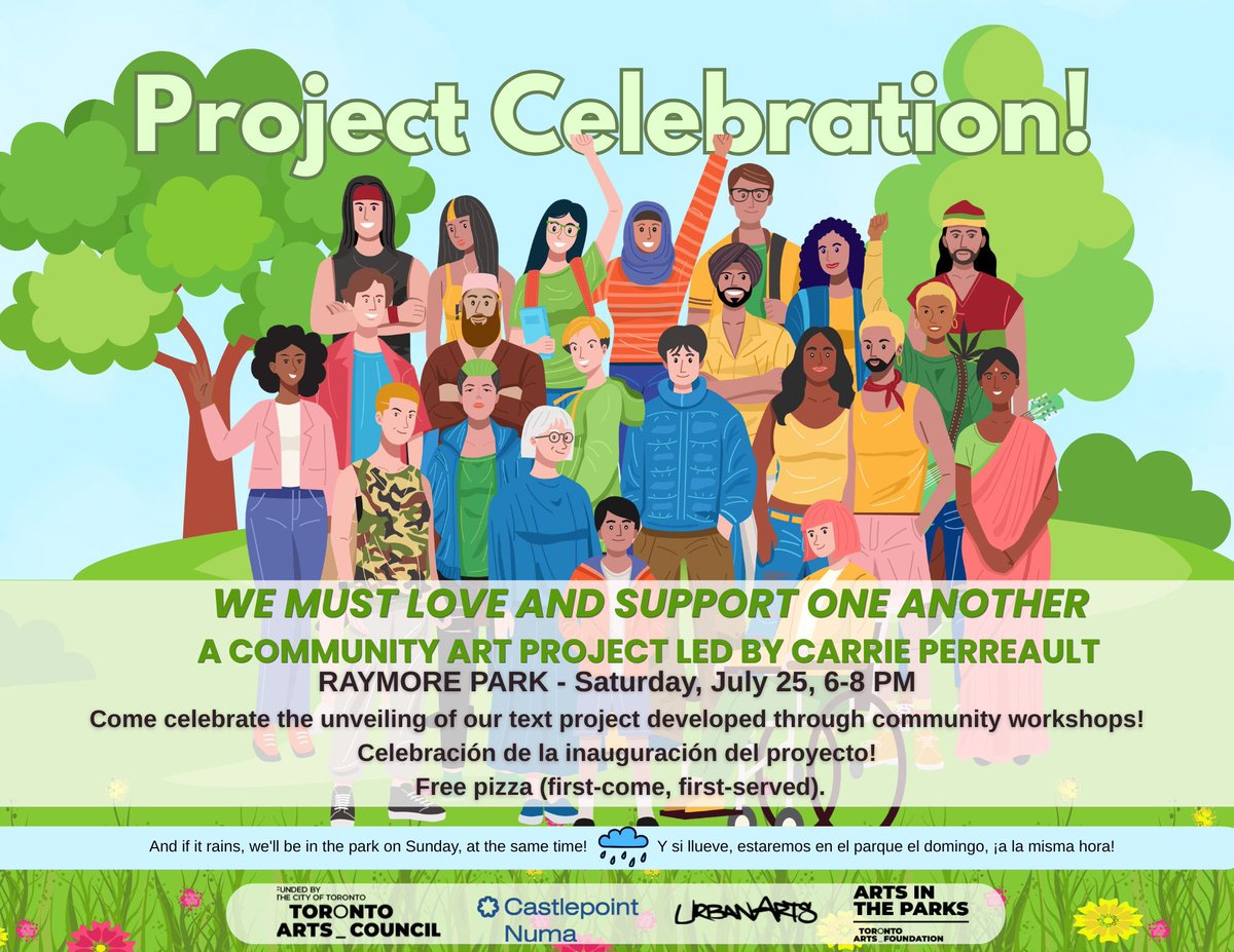 FaisalAHassan's tweet photo. Raymore Park art is going up the week of July 20! Come celebrate with Sat, July 25, 6–8 PM. Music by Weston’s own Dario Dvon, free pizza, and all the signs made together on display. Bring a blanket, friends, and good vibes. #YSW #TOpoli #CommunityArt https://t.co/m34GXH0w0Q