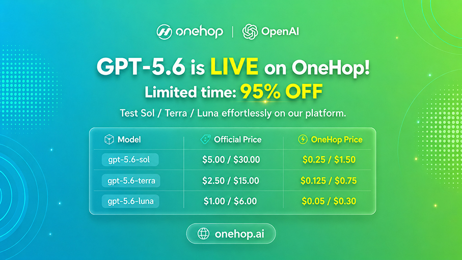 OneHopAI's tweet photo. @gustavo_pch Many users mention that GPT-5.6 consumes tokens quickly. For this reason, we have introduced more competitive pricing. https://t.co/OQSI9oK2mN