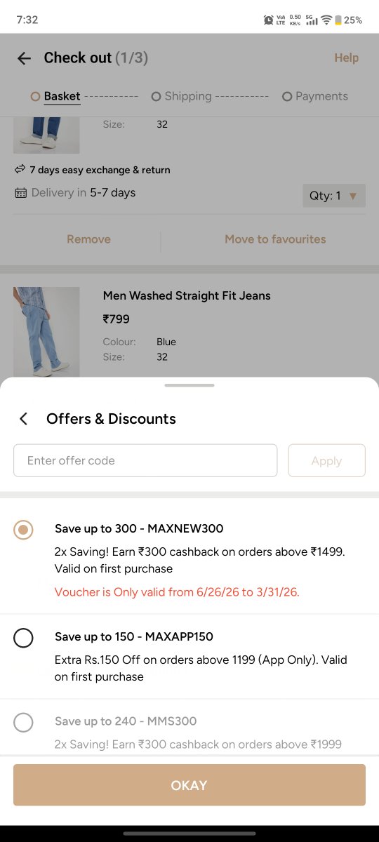 vikash4frens's tweet photo. @maxfashionindia why am i getting this error on app? When the vouchers section clearly state the voucher is eligible. https://t.co/MlULSRsgpv