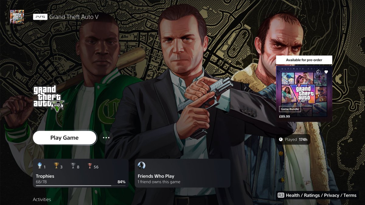 bruhklyn_'s tweet photo. Never thought I'd ever platinum GTA 5 but here we are. 30th platinum, surprisingly didn't take as long as I'd expect. Revisiting story mode again and doing 100% was actually so fun, definitely my favourite part. Online can get fucked, getting 100 levels was a nightmare. https://t.co/kTpskLLnrn