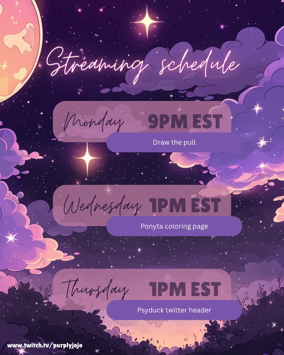 purply_jojo's tweet photo. Streaming schedule for the upcoming week 💜

https://t.co/WCtzf7zSRR https://t.co/jMPcsAdgXL