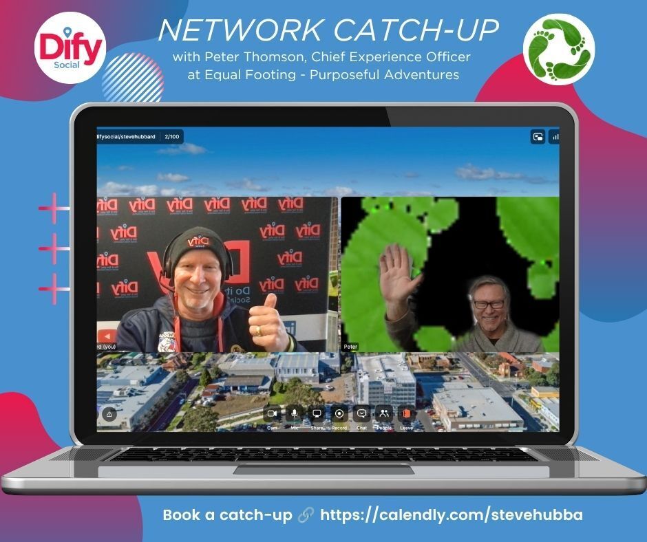 DifySocial's tweet photo. Enjoyed catching up online with Peter Thomson, Chief Experience Officer at Equal Footing - Purposeful Adventures 🤝
Be like Peter and book a catch-up with Steve via Calendly 🔗 https://t.co/QOy4PL875E
#businessnetworking #socialmediamarketing #community https://t.co/zHmVMY1SE8