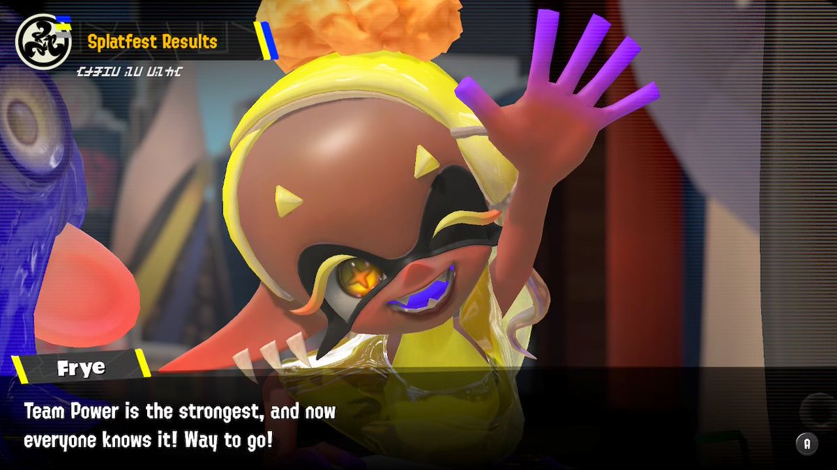 VenomPichu's tweet photo. Well, #TeamSpeed lost, but I give congrats to #TeamPower for coming out on top. And #TeamTactics battled really well too. This means Frye has won herself another #SplatFest victory. Congrats to her, and GGs, everyone. ๐
#Splatoon3 #NintendoSwitch https://t.co/6zvnvgYfMl