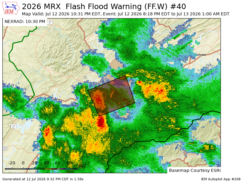 ETSKYWARN's tweet photo. MRX extends time of Flash Flood Warning [flash flood: observed, flash flood damage threat: considerable] for Blount, Knox [TN] till Jul 13, 1:00 AM EDT https://t.co/UTybtJTgUM https://t.co/yz316nIfTa