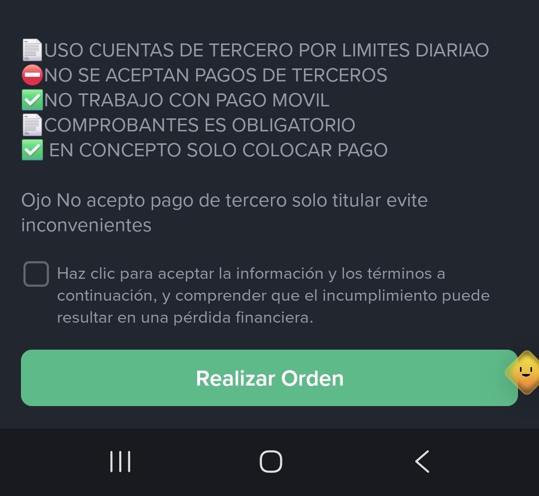 Yoswalarc's tweet photo. Uso cuentas de terceros "por limites diarios" pero no acepto Pagos de Terceros 😏 Cositas que uno ve en Binance jajajaja https://t.co/q1skKBKUnh