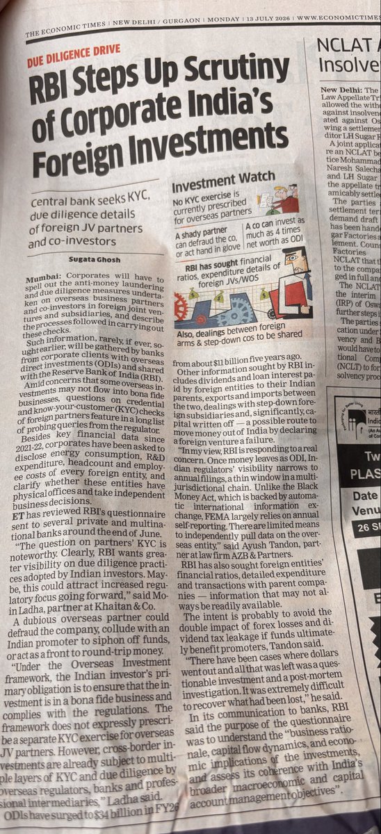 SproutResearch1's tweet photo. RBI’s drive on ODI is absolutely the right step, though late. While everyone is focused on LRS and gold ETFs, the larger drive on offshore investment structures is equally important. https://t.co/WUIyHEQmZz
