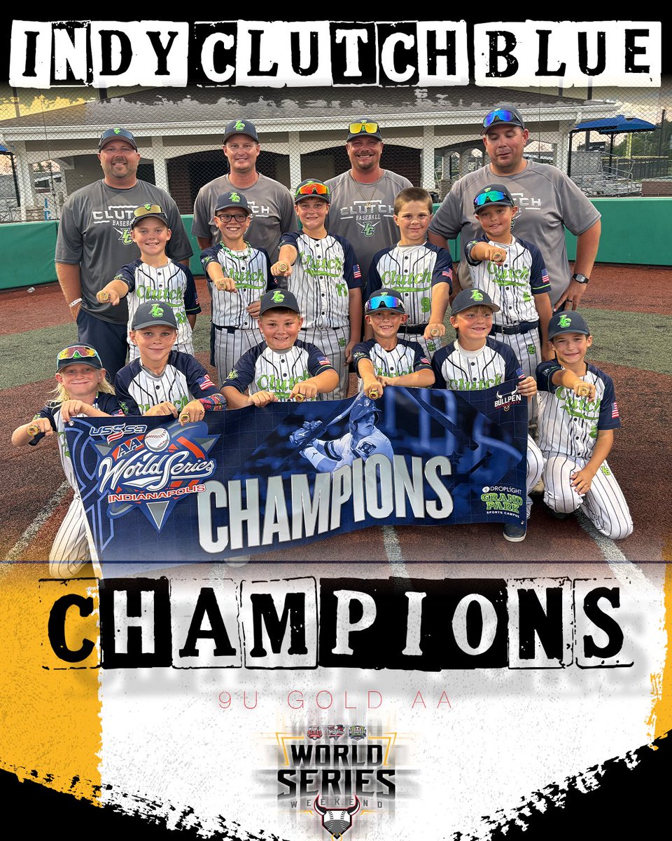 Bullpenevents's tweet photo. 🥇Congratulations to the 9U Gold AA USSSA World Series Champions, Indy Clutch Blue! 🥇 https://t.co/fVdpFnoyez