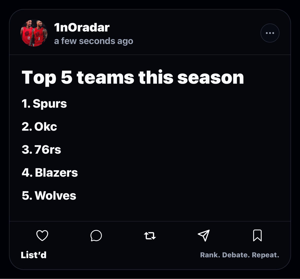 1nOradar's tweet photo. Only haters will disagree 

@RankOnListd 

Let me know what you think!
#ripcity ❤️🖤 https://t.co/cGEjQ2jNRG