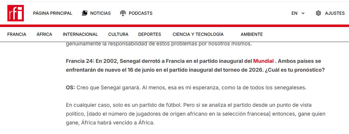 MiguelPuga44's tweet photo. El primer ministro de Senegal, Ousmane Sonko, dijo "gane quien gane, África habrá vencido a África" por el Senegal vs Francia. 
El presidente de Kenia llamó en 2022 su "equipo africano favorito" a Francia. 
Por lo que sea a ellos no se les dice nada y todo son críticas a Rajoy. https://t.co/0hKncGRrfP