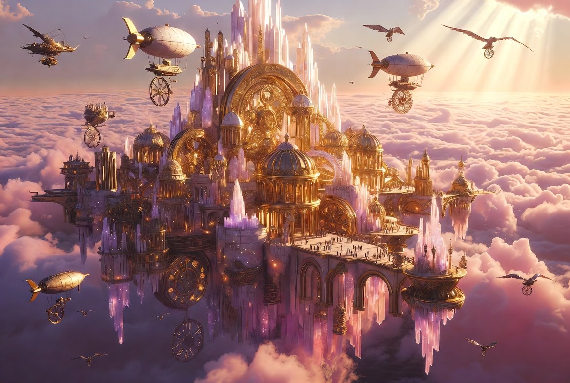 Jotrade2's tweet photo. Dreaming of a city in the clouds ☁️✨ Steampunk-futurist paradise born from pure imagination. Would you live here?
#AIArt #DigitalArt #Steampunk #FantasyArt #Surreal #ConceptArt #ArtStation https://t.co/LVV0W9Jxzl