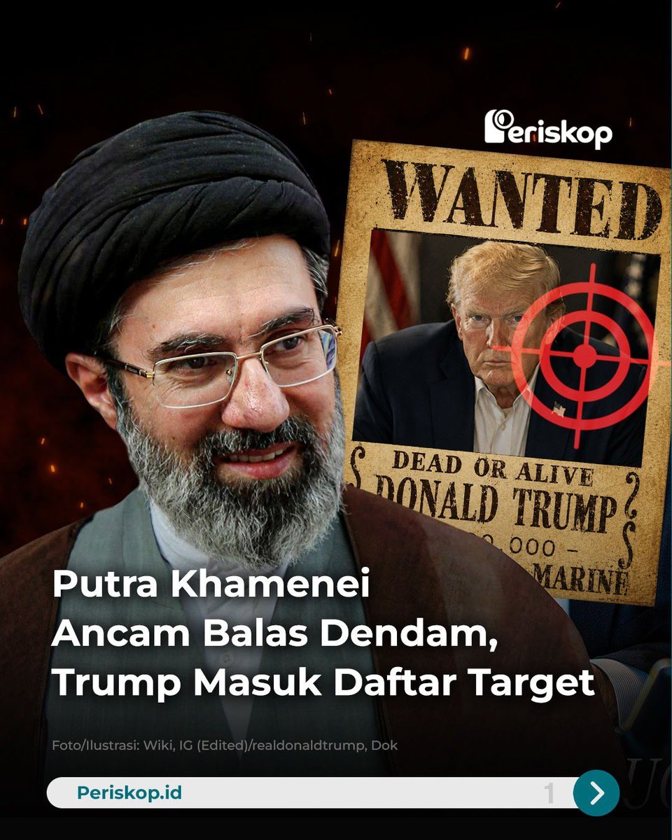 periskopid's tweet photo. Kematian Ayatollah Ali Khamenei memicu narasi pembalasan dari lingkaran politik Iran. Putranya, Mojtaba Khamenei, menyebut Iran telah menyiapkan daftar pihak yang akan dibalas.

Media Hamshahri kemudian merilis infografis berisi 13 pemimpin asing, termasuk tokoh dari AS, Israel, dan Eropa.

#Periskop #Periskopid #Khamenei #Iran #PolitikGlobal
