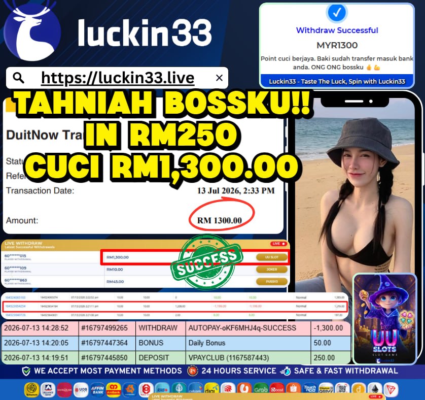 luckin33channel's tweet photo. 🔥 BIG WIN, BIG WITHDAW! 🔥
RM 1,300.00 berjaya dikeluarkan!

⚡ Withdraw pantas
⚡ Deposit mudah

🎯 Cubalah nasib anda hari ini!

🎉Luckin33
Join US now! >>>
Link  >>> https://t.co/8Xnikrc4Bb

#LUCKIN33 #CASINO #ONLINEGAME #SLOTGAME #LIVEGAME https://t.co/qf2FcT71Bi