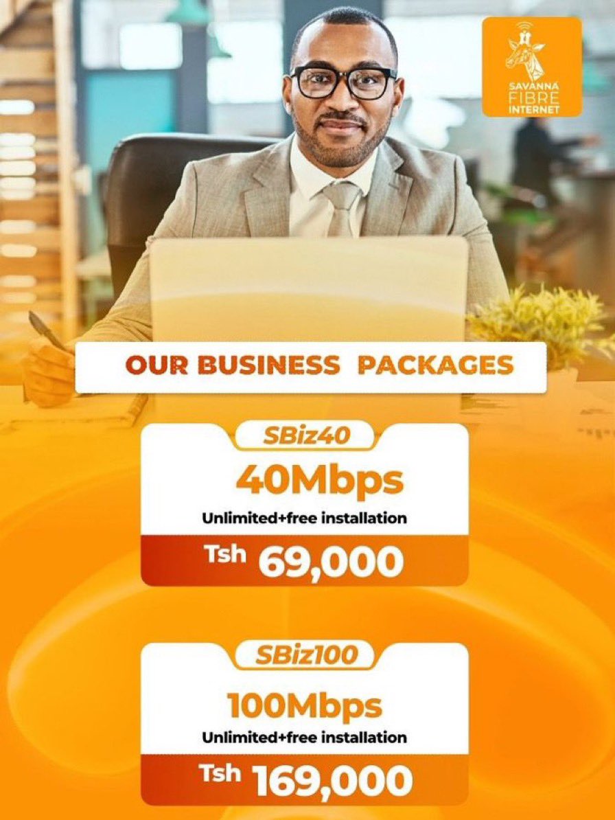 SavannaFiberTz's tweet photo. Biashara yako inastahili zaidi ya intaneti ya kawaida—inastahili Vifurushi vya Biashara vya Savanna Fibre.
⚡ Kasi ya juu. Huduma ya kuaminika. Imejengwa kwa ajili ya biashara.
Iwe unaendesha ofisi ndogo au biashara inayokua, Savanna Fibre hukupa kasi na uthabiti unaohitaji ili biashara yako iendelee kufanya kazi kwa ufanisi na kubaki imeunganishwa.
📞 Wasiliana nasi leo na ipeleke biashara yako kwenye kiwango kinachofuata.
Chagua Savanna Fibre. Chagua muunganisho wa intaneti wenye akili kwa biashara yako
